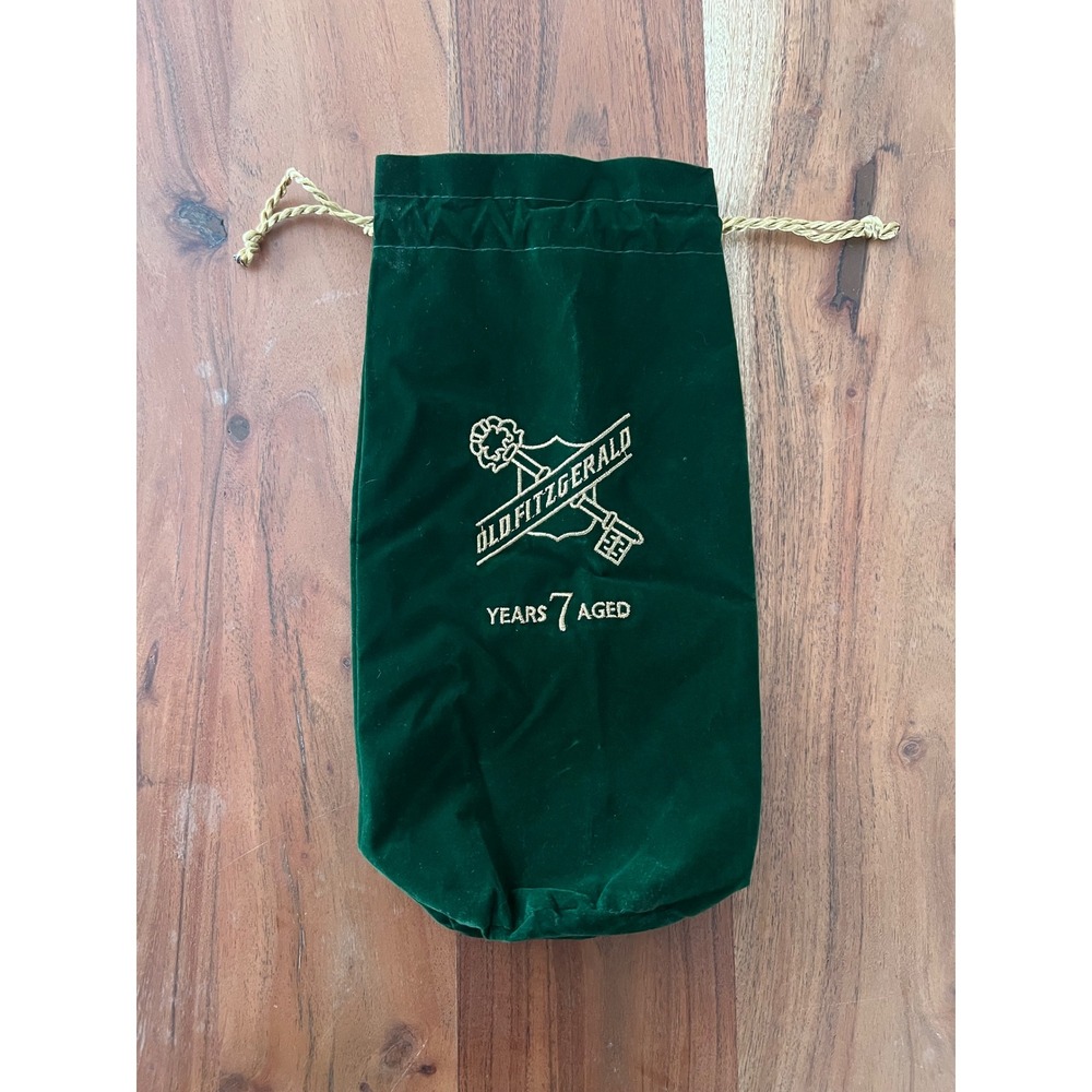 Old Fitzgerald 7 Year Aged Bourbon Green Velvet Drawstring Bottle Bag Gold Logo